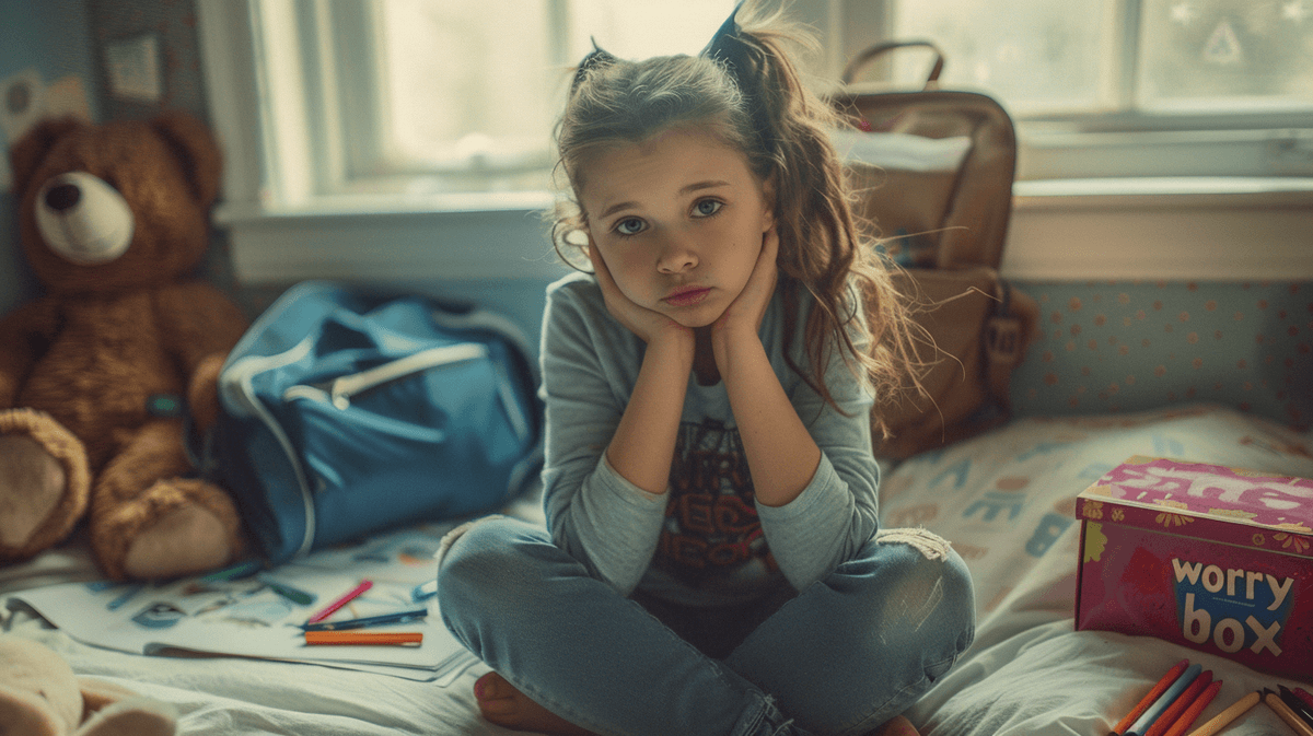 child with anxiety in a messy room